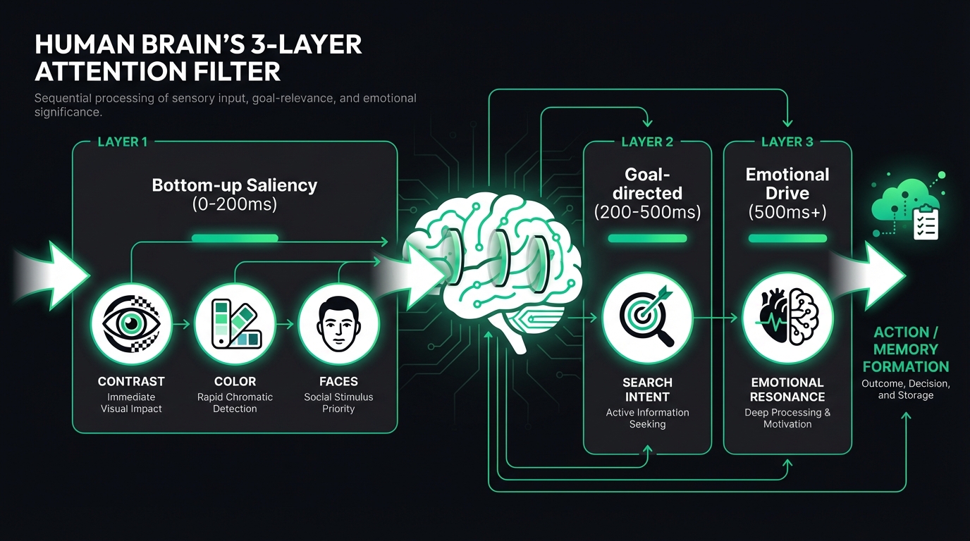 주의력 3단계 필터링 모델: 하위 현저성, 목표 지향, 감정 주도